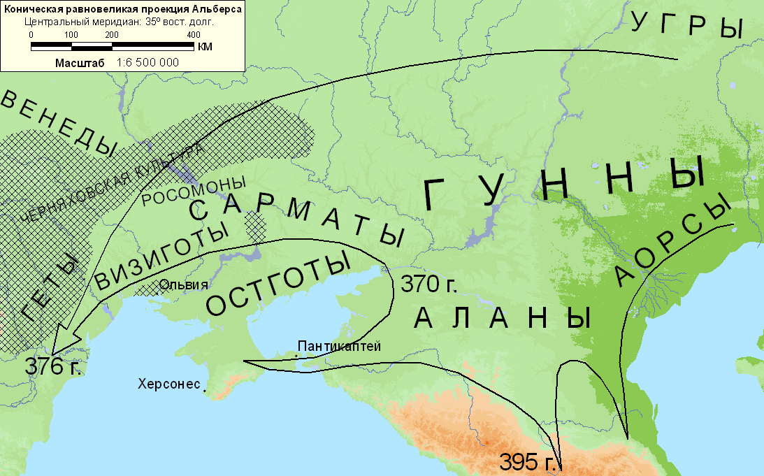 Карта 1. Гуннское нашествие в IV в.