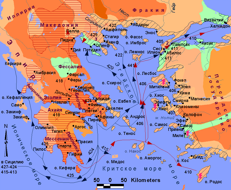 Карта 2. Греция в V - IV вв.
