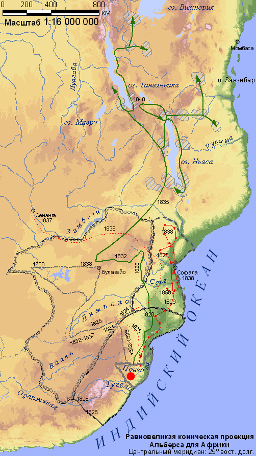 Сферы влияния зулусов и направления их походов (71═572 bytes)